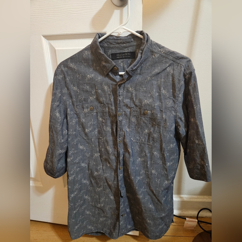 All Saints Gray Button-Up Shirt